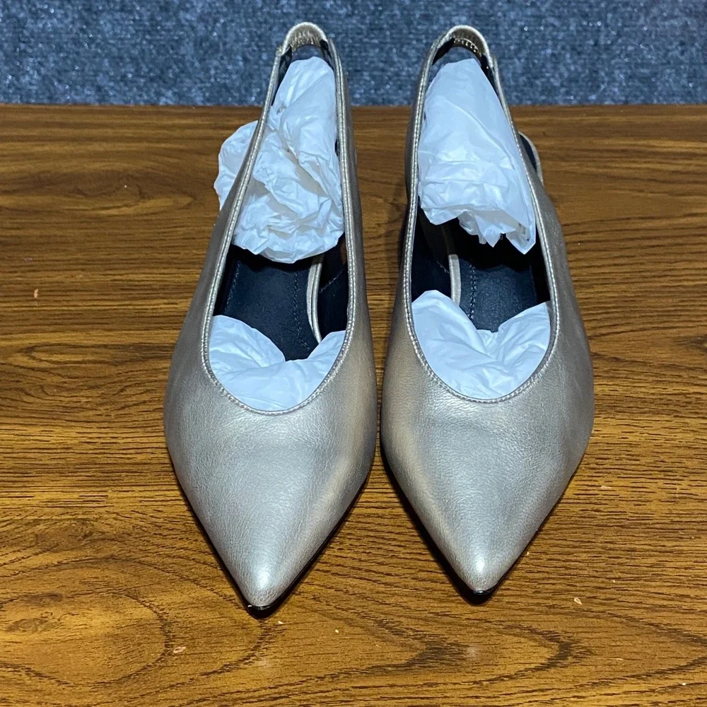 Donald Pliner Gema 74 Bronze Matte Metallic Foil Slingback Block Heels Mules 6.5